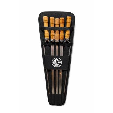 Imagem de Kit 5 Espetos de alumínio 85cm Cabo Madeira com Capa Resistente - Sem 