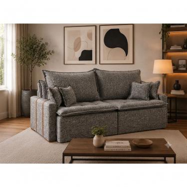 Imagem de Sofá Orfeu 3 Lugares Retrátil Cama 180CM Cinza Linho Nobly Moderno Assento D28 Estrutura Madeira