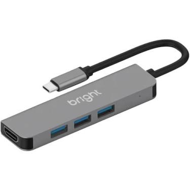 Imagem de Hub USB BRIGHT HDMI 4K com 3 Portas USB 3.0 TIPO-C Prata
