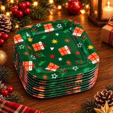 Imagem de Prato Natalino Sobremesa Petiscos Mesa Posta Decoraçao Natal 17cm - No