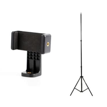 Imagem de Kit tripé de 1,9m e Suporte de celular para stream, live, youtuber e videoconferências