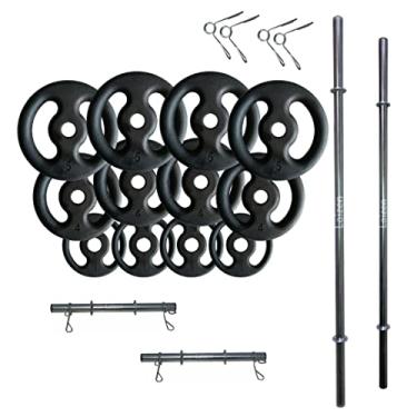Imagem de Kit Anilhas 40kg + 2 Barras 40cm + Barra 120 + Barras 150