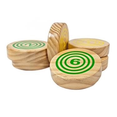 Imagem de Pacote de expansão de jogo de quintal Rollors (apenas discos) – Diversão para todas as idades e famílias – Acampamento, festas, churrascos, piqueniques – Jogo de madeira multifuncional para quintal combinando ferraduras, balcão, boliche, Yellow & Green