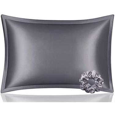 Imagem de Fronha DISANGNI 100% seda de amoreira, para cabelo e pele, tipo envelope, seda real de um lado [cinza-escura, Queen (50 x 75 cm)]