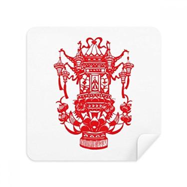 Imagem de Lanterna chinesa vermelha com estampa de lótus de tecido de camurça para limpeza de tela com 2 unidades