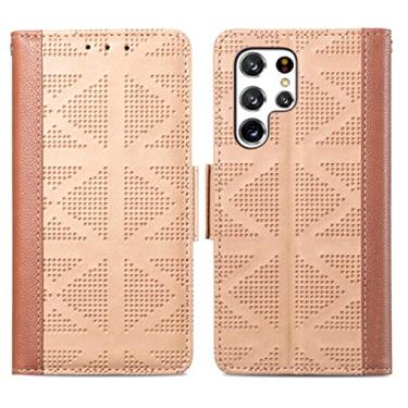 Imagem de Capa para Samsung Galaxy S22/S22+/S22 Ultra, couro legítimo magnético fecho flip folio capa carteira com compartimentos para cartões Kickstand à prova de choque TPU capa interna, damasco, S22+ 6,5 polegadas