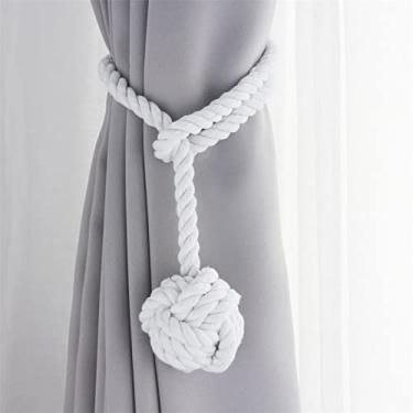 Imagem de 2 peças cortina de borla artesanal acessórios de quarto fivela de cortina corda decoração de casa franja de janela de retenção, branco, 4 peças