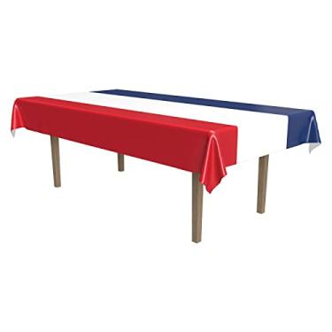 Imagem de Beistle Capas de mesa patrióticas dos EUA retangulares de plástico de 2 peças para decoração de festa de 4 de julho toalha de mesa do dia da independência, 137 x 274 cm, vermelho/branco/azul