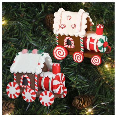 Imagem de Kit 2 Enfeites Pendentes Para Árvore De Natal Trem Iluminado 9cm