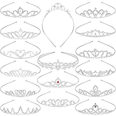 Imagem de Chuangdi 16 peças de tiara para meninas, coroa, prata, strass, cristal, tiara de festa de princesa, tiara de casamento, para crianças, aniversário, formatura, concurso