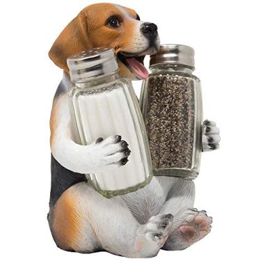 Imagem de Conjunto de saleiro e pimenteiro Beagle Puppy Dog Glass com suporte decorativo para decoração de mesa ou decoração de prateleiras de temperos como presente para amantes de animais de estimação