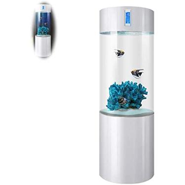 Imagem de JWCN Aquário de aquário grande e pequeno sala de estar cilíndrica em pé de chão ecológico dourado preguiçoso doméstico filtro criativo 50 cm atualizado, azul, verde, branco, vermelho
