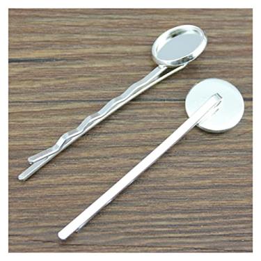 Imagem de RULEH Grampos de cabelo 10 peças 2 cores ajuste 12mm cabochão material de cobre grampo de cabelo grampos de cabelo base grampo de cabelo (Cor: prata brilhante)
