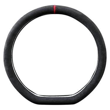 Imagem de Alfanxi Capa de volante de material universal Alcantara compatível com BMW Benz, Ford, Chevrolet Ram, Toyota, a maioria dos modelos de carros (faixa vermelha, tipo D)