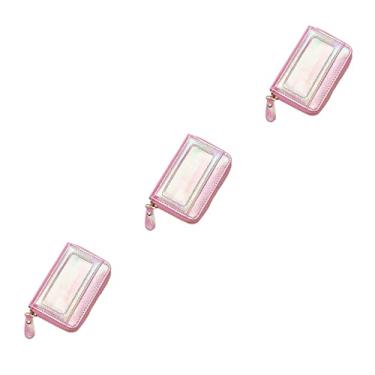 Imagem de TENDYCOCO 2 peças com zíper carteira feminina carteira feminina bolsa clutch feminina charmosa carteira clutch de couro porta-moedas porta-cartões, Rosa, 3 peças, 11*8*2cmx3pcs, Centímetro