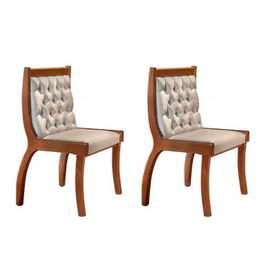 Imagem de Conjunto com 2 Cadeiras de Jantar Pérola I Imbuia e Bege