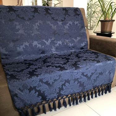 Imagem de Manta Para Sofá em Tecido Jacquard Medalhão Azul Marinho 190x140cm