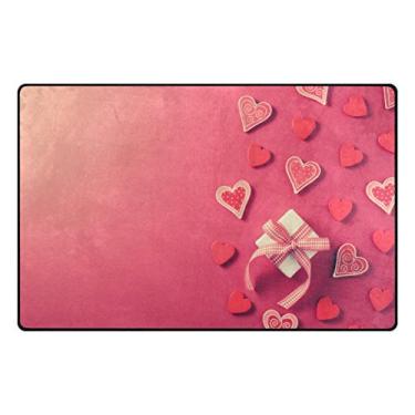 Imagem de ALAZA My Daily Gift Box and Hearts Tapete de área de dia dos namorados 50,8 cm x 78,7 cm, tapete para porta para sala de estar, quarto, cozinha, banheiro, tapete impresso em espuma leve