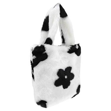 Imagem de Valicclud bolsa pequena de mão peluda flor bolsa clutch bolsa fofa alça superior para mulheres, 35x30cm, One Size