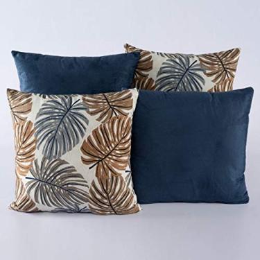 Imagem de Kit c/ 4 Almofadas Cheias Decorativas Folha Azul Marinho
