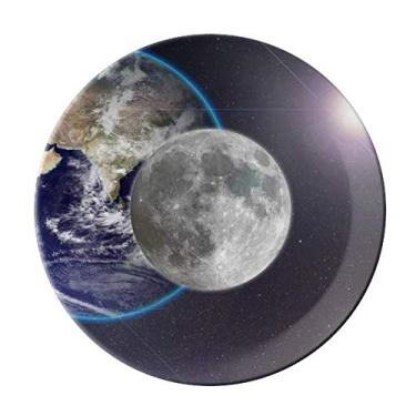 Imagem de Planeta Branco Azul Terra, Prato Decorativo de Porcelana Salver Prato de Jantar