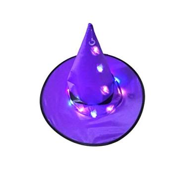 Imagem de Bestgift chapéu de bruxa infantil chapéu de feiticeiro acessórios de decoração de festa de Halloween roxo + brilho (gancho) 39 cm de altura