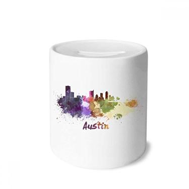 Imagem de DIYthinker Caixa de moedas de cerâmica em aquarela da cidade de Austin America