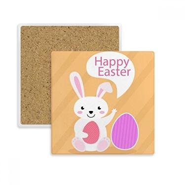 Imagem de Porta-copos quadrado Happy Easter Religion Festival Egg Bunny Coaster Mat caneca suporte subplaca pedra isolante