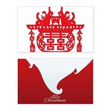 Imagem de Lanterna vermelha chinesa estampa de lótus feriado feriado feliz Natal cartão de parabéns mensagem de Natal letra