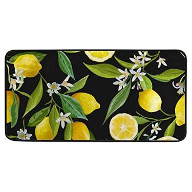 Imagem de Tapete de cozinha antifadiga, flor de limão, preto, confortável, tapete macio, absorvente para corredor, banheiro, quarto, 99 x 50 cm