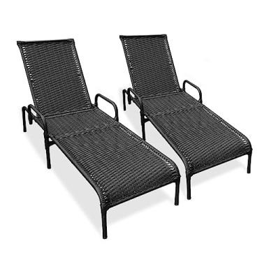 Imagem de Kit 2 Espreguiçadeiras Catar Preto p/Jardim e Piscina