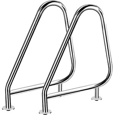 Imagem de Corrimão de segurança para piscina Corrimão de piscina, corrimão de segurança para piscina em aço inoxidável 304, espessura da parede do tubo 1 mm, para piscinas de jardim/prata