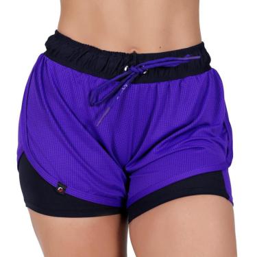 Imagem de Short Fitness Feminino Corrida Dry Com Short Interno e Bolso Orbis - Roxo, M-Feminino