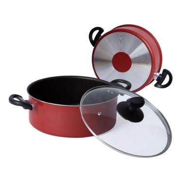 Imagem de Panela Caçarola Antiaderente 16 cm Tampa de Vidro Vermelho