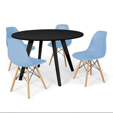 Imagem de Conjunto Mesa de Jantar Redonda Amanda Preta 120cm com 4 Cadeiras Eames Eiffel - Azul Claro