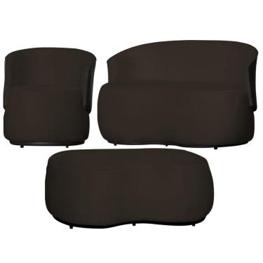 Imagem de Kit 1 Poltrona 1 Namoradeira e 1 Puff Grande Decorativo Estilo Orgânico Beatriz Suede Composê Corino Preto - Estopar