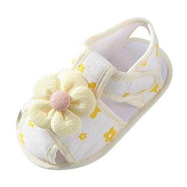 Imagem de Sandálias femininas tamanho 4 primavera e verão infantil sapatos infantis sandálias de fundo plano macio leve sandália, Amarelo, 12-18 Meses