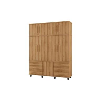 Imagem de Roupeiro/Guarda Roupas PRIS Triplex 1.90m 4 Portas e 6 Gavetas Com Corrediças Telescópicas Cor Nature
