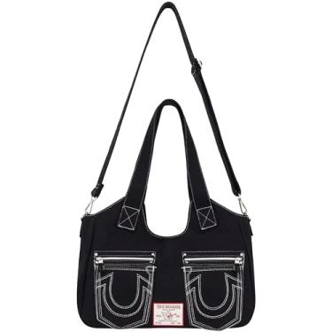 Imagem de Bolsa feminina True Religion, bolsa transversal com logotipo de ferradura, preta, Preto