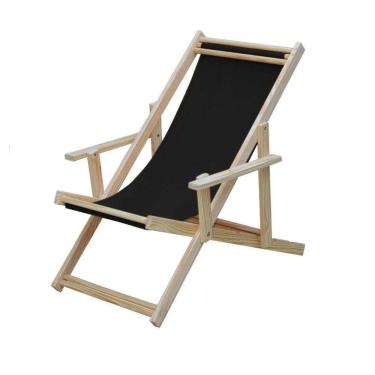 Imagem de Cadeira Espreguiçadeira Preguiçosa Dobrável com Braço Madeira Maciça Preto