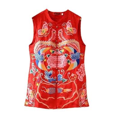 Imagem de KANG POWER Colete feminino vintage nacional bordado de flores chinês tradicional colete feminino sem mangas jaqueta retrô colete, Cor 3, 3X-Large