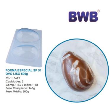 Imagem de 2 Formas especial 3 partes c/ silicone p/ ovo de pascoa liso 500g bwb 3619 sp 51