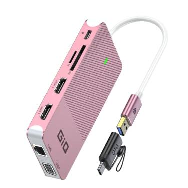 Imagem de Estação de ancoragem USB GIQ USB C HUB USB 3.0 para adaptador VGA HDMI duplo, tela tripla, USB C, estação de ancoragem para laptop, monitor duplo, extensor divisor HDMI compatível com MacBook M1 M2