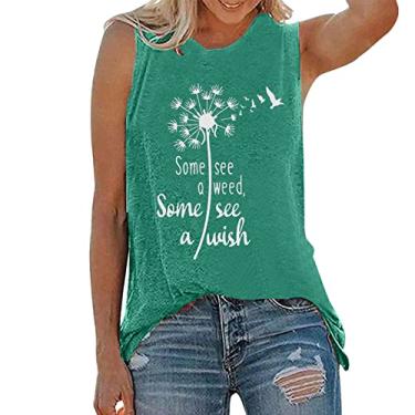 Imagem de Camiseta regata feminina PKDong sem mangas com dente-de-leão Some See A Seed Some See A Wish estampada para mulheres modernas, Verde, M