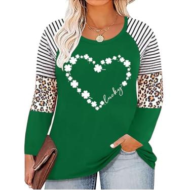 Imagem de Camiseta feminina plus size St. Patrick's Day Camiseta Lucky Shamrock Camiseta Green Heart Trevo Irlandês Tops, Verde 4, 4G Plus Size