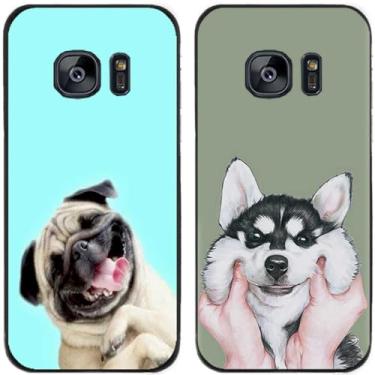 Imagem de 2 peças coruja lobo leão tigre gato pilha golfinhos pug Husky cão dinossauro panda capa de telefone traseira gel TPU para Samsung Galaxy S6 Edge (Husky Pug Dog)