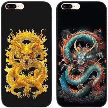 Imagem de 2 peças de dragão chinês impresso TPU gel silicone capa traseira para Apple iPhone todas as séries (iPhone 7 Plus/iPhone 8 Plus)