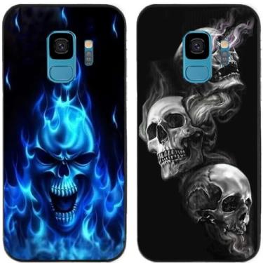 Imagem de 2 peças de capa traseira para celular com estampa de caveira de chama azul TPU gel silicone para Samsung Galaxy (Galaxy S9)