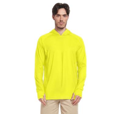Imagem de Camiseta masculina amarela com capuz, proteção UV, manga comprida, FPS 50 + camiseta masculina UV Rash Guards adulto, Amarelo, M