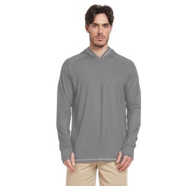Imagem de Dim Gray Camisa de sol masculina com capuz manga longa secagem rápida FPS 50 + camisas de sol masculinas com capuz UV Rash Guard roupas capuz, Cinza claro, M